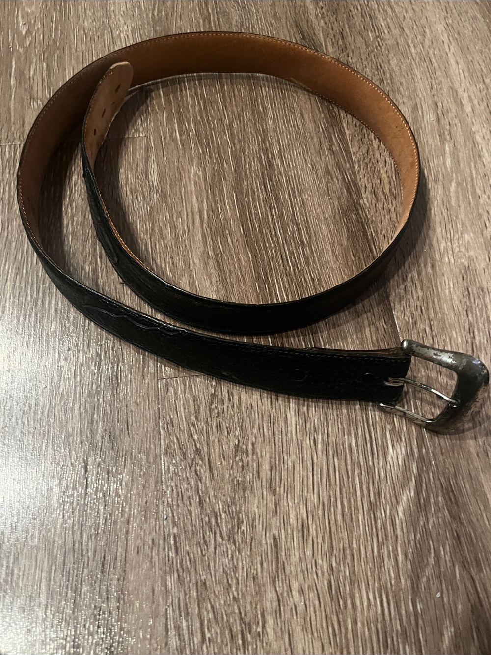 Vintage Tony Lama Men's Leather Belt with Silver-Tone Buckle